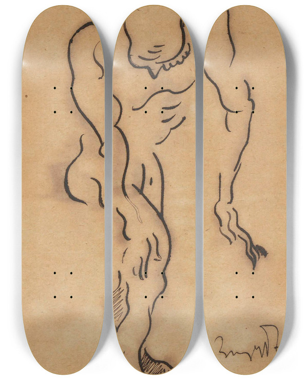 Triptych art skateboard deck of Zygmunt Waliszewski Old Man by Zygmunt Waliszewski (1897-1936)