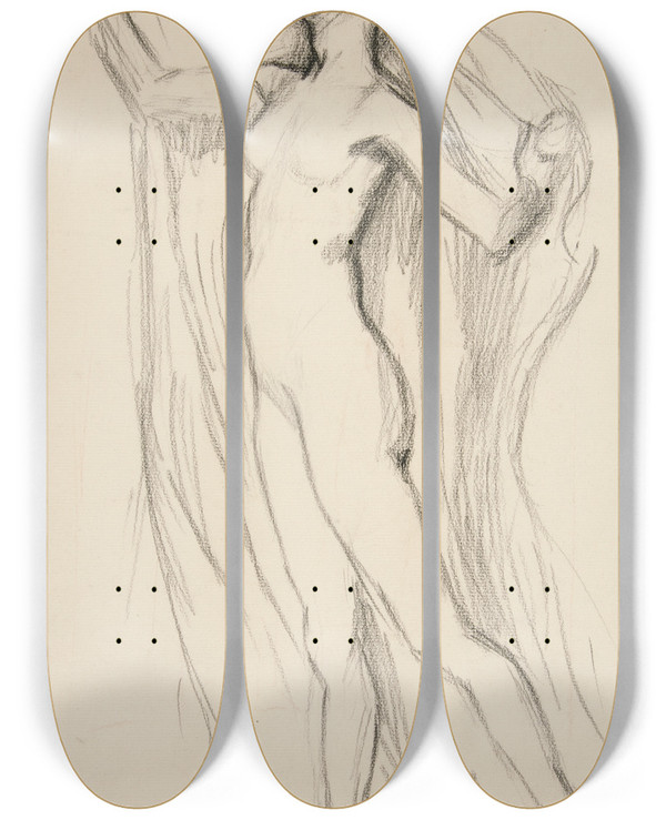 Triptych art skateboard deck of Edwin Austin Abbey Figure Study For Mural At The State Capitol Building In Harrisburg Pennsylvania 19021911 by Edwin Austin Abbey (1852-1911)