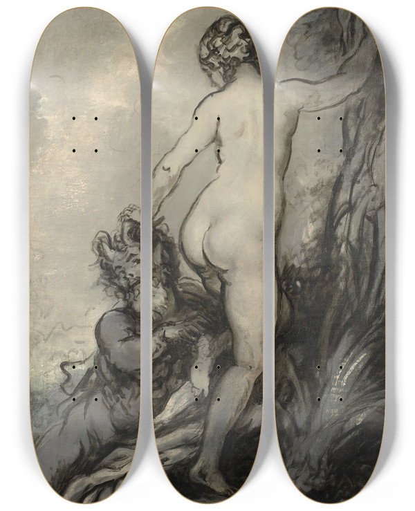 Triptych art skateboard deck of Louis Anquetin Pan Et Syrinx by Louis Anquetin (1861-1932)