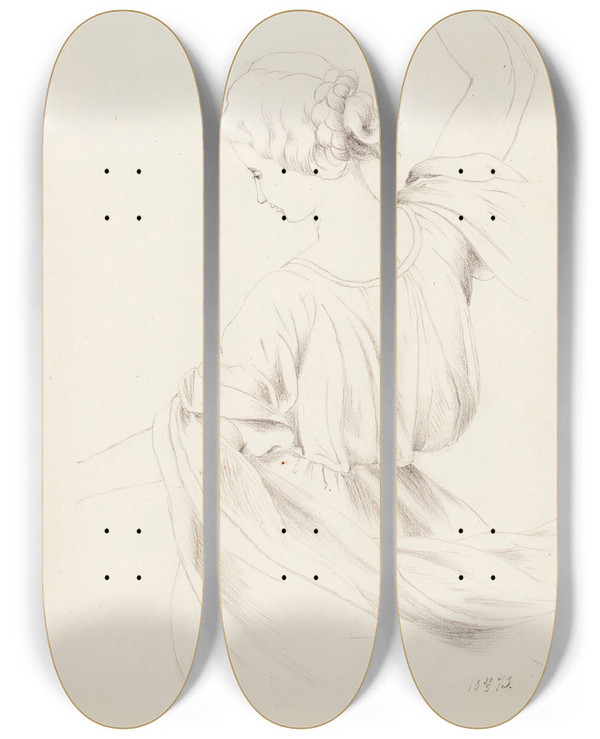 Triptych art skateboard deck of Helene Schjerfbeck Dancing Girl Back by Helene Schjerfbeck (1862-1946)