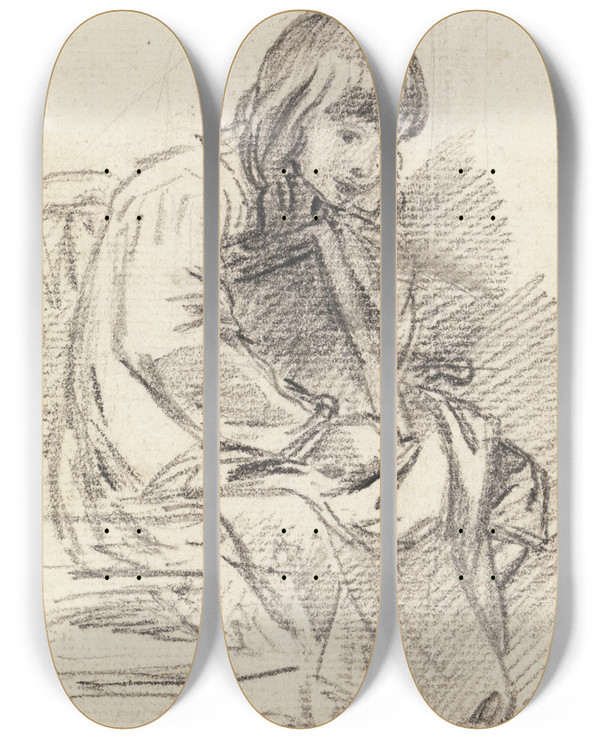 Triptych art skateboard deck of Benjamin West A Child Seated by Benjamin West (1738-1820)