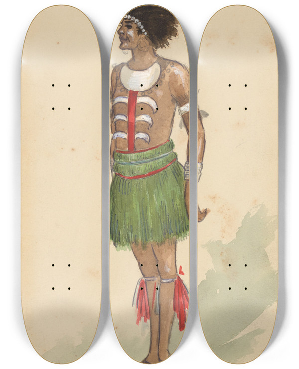 Triptych art skateboard deck of Will R Barnes Moros Chorus by Will R Barnes (1939)