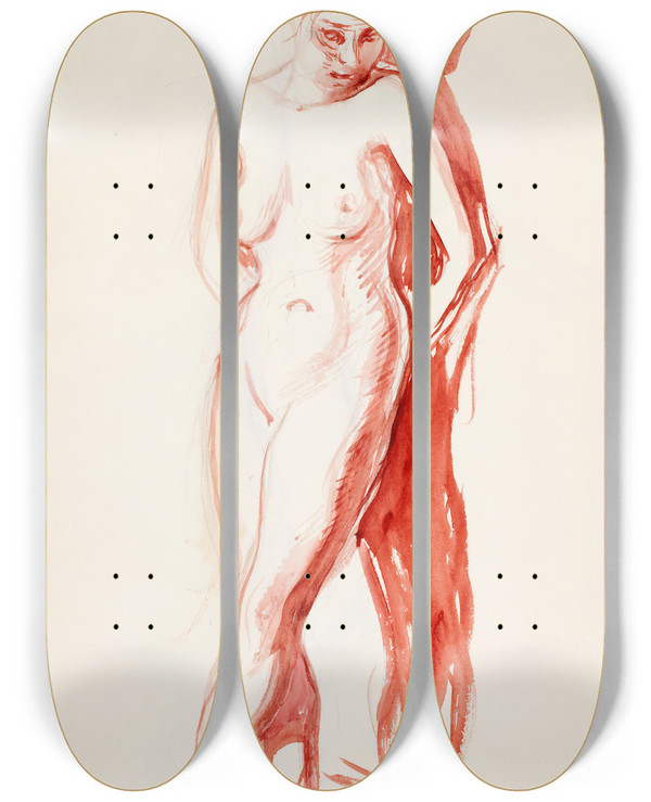 Triptych art skateboard deck of Magnus Enckell Seisova Seinn Nojaava Malli by Magnus Enckell (1870-1925)