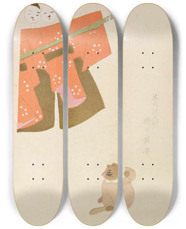 Triptych art skateboard deck of Shimizu Seif Unai No Tomo Pl 255 by Shimizu Seifu (1851-1913)