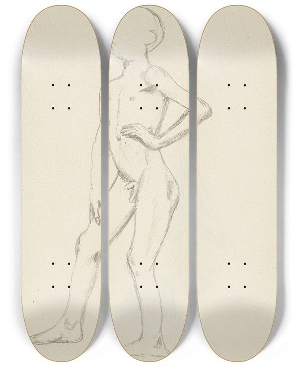 Triptych art skateboard deck of Adolf Sternschuss Akt Stojcego Chopca_2 by Adolf Sternschuss (1873-1915)