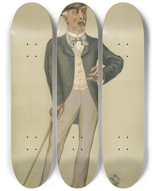 Triptych art skateboard deck of Leslie Matthew Ward Politicians The Hertford Property Sir Richard Wallace 29 November 1873 by Leslie Matthew Ward (1851-1922)