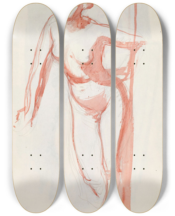 Triptych art skateboard deck of Magnus Enckell Seisova Alaston Malli Luonnos_2 by Magnus Enckell (1870-1925)