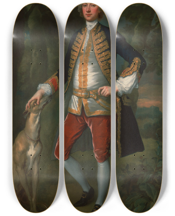 Triptych art skateboard deck of John Vanderbank John Dodd Of Swallowfield Berkshire by John Vanderbank (1694-1739)