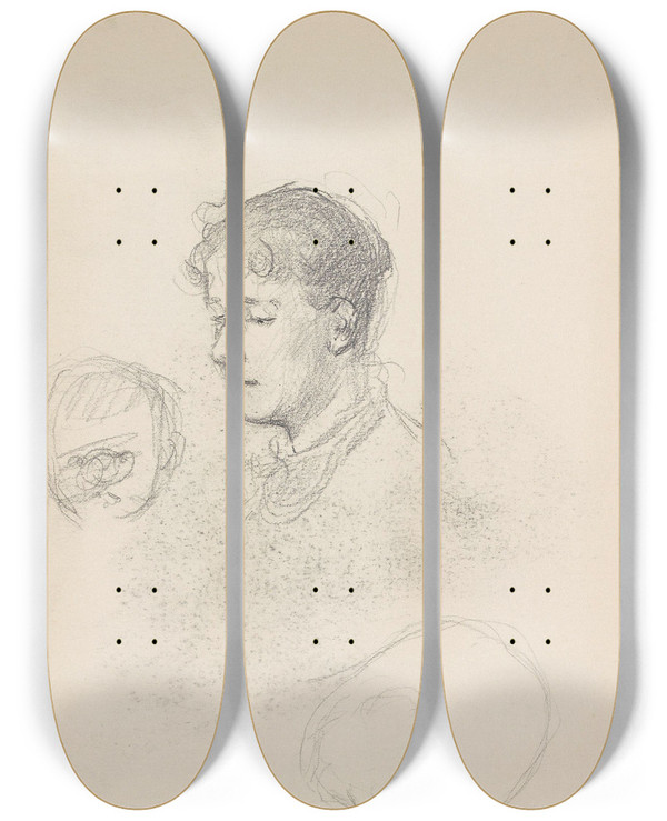 Triptych art skateboard deck of Signe Scheel Valgborg Nicolaysen Riss Av Barnehoder by Signe Scheel (1860-1942)