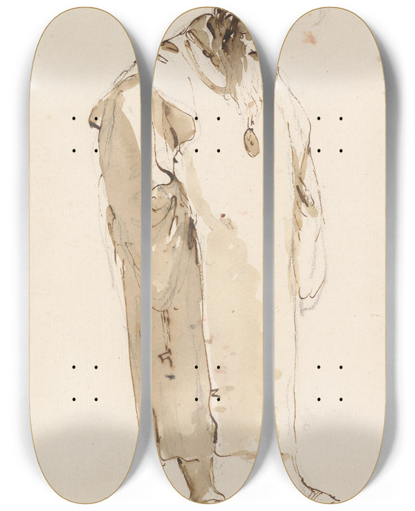 Triptych art skateboard deck of Giovanni Battista Tiepolo Standing Man Facing Half Right by Giovanni Battista Tiepolo (1696-1770)