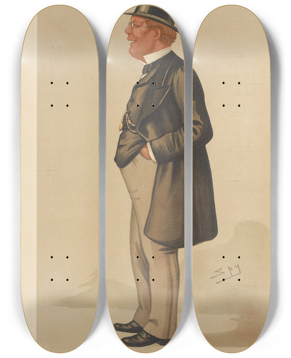 Triptych art skateboard deck of Leslie Matthew Ward Politicians Barnstaple Mr George Pitt Lewis 28 May 1887 by Leslie Matthew Ward (1851-1922)