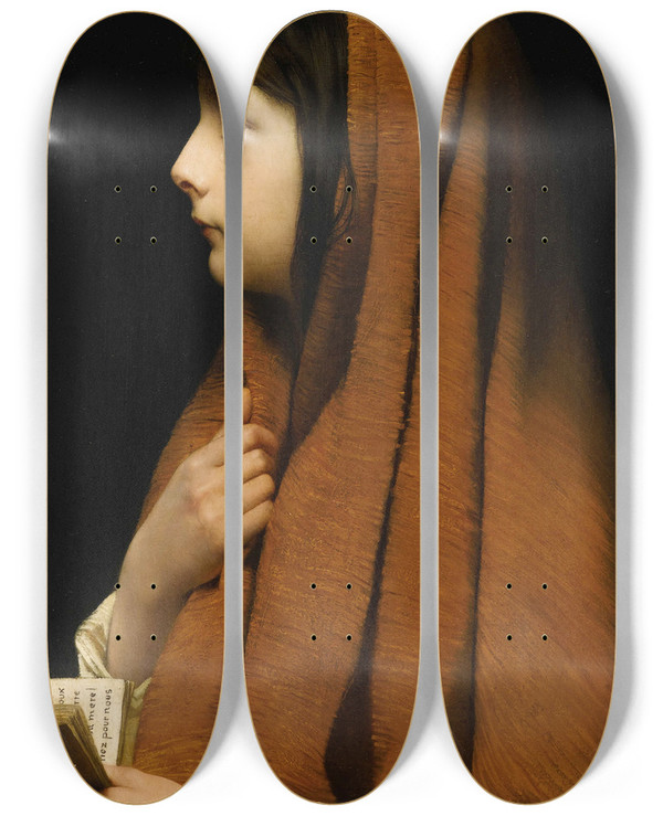 Triptych art skateboard deck of Jules Joseph Lefebvre Mignon by Jules Joseph Lefebvre (1836-1911)