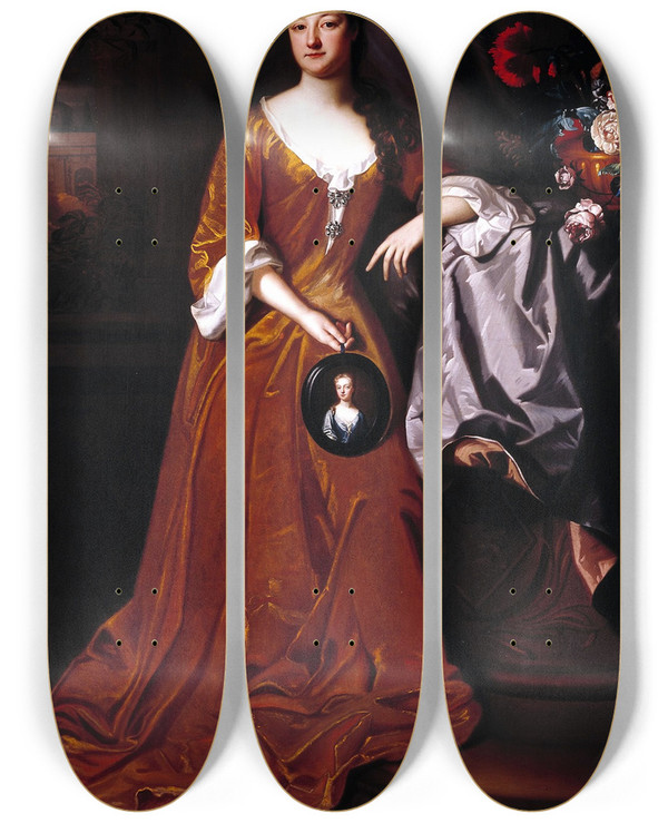 Triptych art skateboard deck of Michael Dahl Portrait Of A Lady_1 by Michael Dahl (1659-1743)