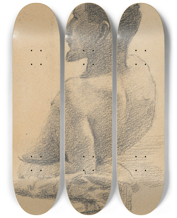 Triptych art skateboard deck of Milan Thomka Mitrovsk Reclining Male Nude Waist Up by Milan Thomka Mitrovsky (1875-1943)