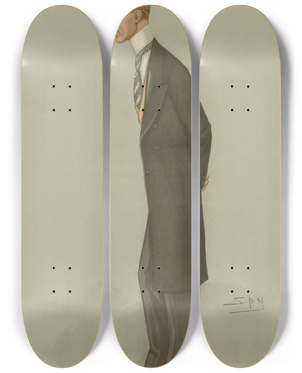 Triptych art skateboard deck of Leslie Matthew Ward Politicians Lulu Lewis Vernon Harcourt September 26 1895 by Leslie Matthew Ward (1851-1922)