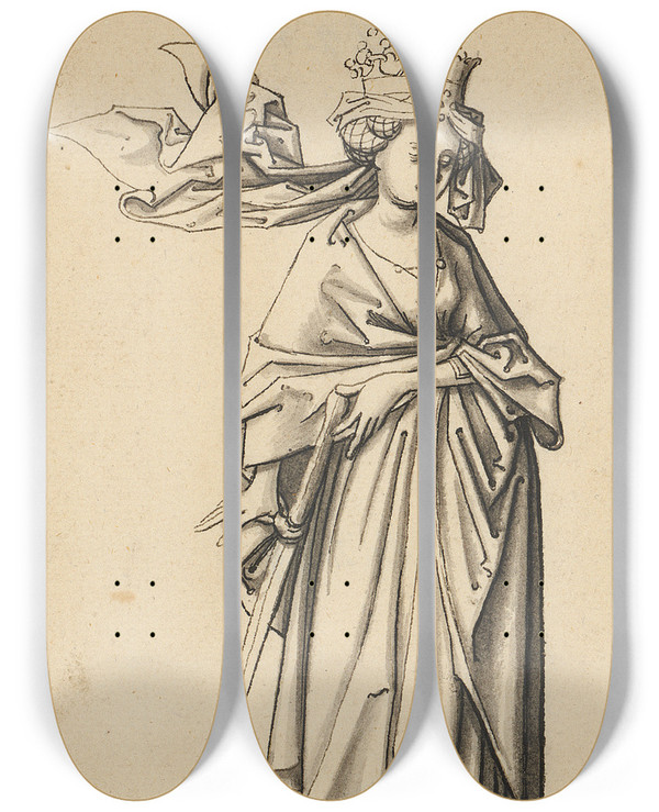 Triptych art skateboard deck of Workshop Of Hans Holbein The Elder St Katharina by Workshop of Hans Holbein the elder (1460-1524)