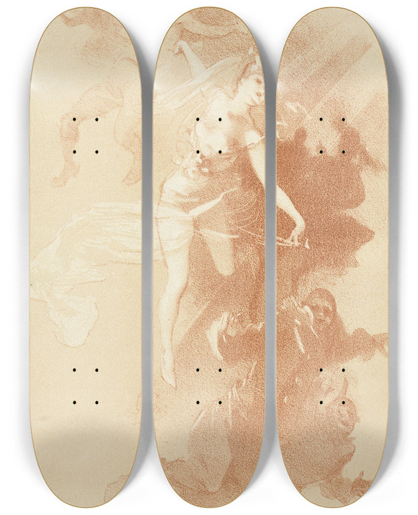 Triptych art skateboard deck of Jules Chret The Dance by Jules Cheret (1836-1932)