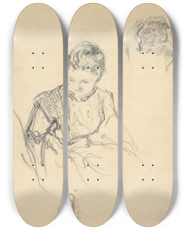 Triptych art skateboard deck of Douard Vuillard Youngwoman by douard Vuillard (1868-1940)