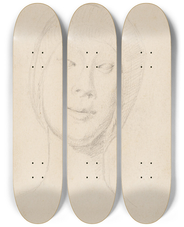 Triptych art skateboard deck of Laurits Andersen Ring Studie Efter Francesco Lauranas Buste Af Eleonora Daragona I Museet I Palermo En Face by Laurits Andersen Ring (1854-1933)