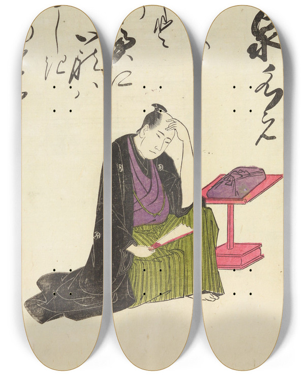 Triptych art skateboard deck of Utagawa Toyohiro A Collection Of Witty Poems On Michinoku Paper Pl09 by Utagawa Toyohiro (1733-1828)
