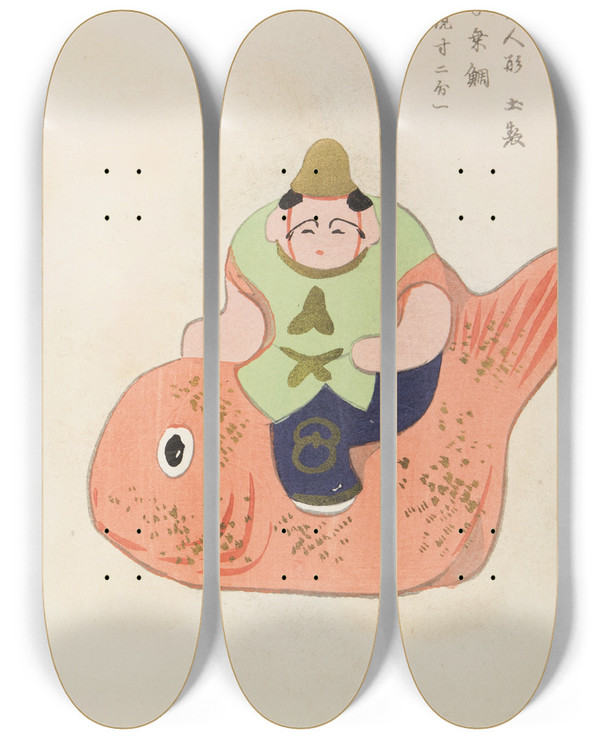 Triptych art skateboard deck of Shimizu Seif Unai No Tomo Pl 222 by Shimizu Seifu (1851-1913)