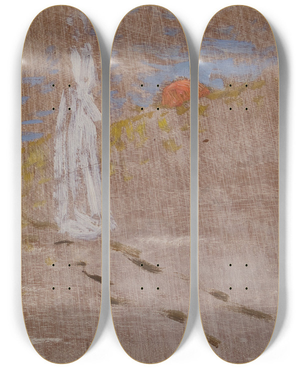 Triptych art skateboard deck of Richard Bergh Sketch For The Girl And Death Walking by Richard Bergh (1858-1919)