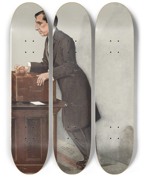 Triptych art skateboard deck of Leslie Matthew Ward Politicians Our Army Critic Mr Arthur Hamilton Lee 23 January 1907 by Leslie Matthew Ward (1851-1922)