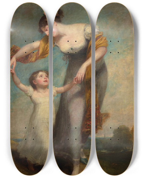 Triptych art skateboard deck of Henry Thompson Portrait Of A Mother And Child In A Landscape by Henry Thompson (1773-1843)