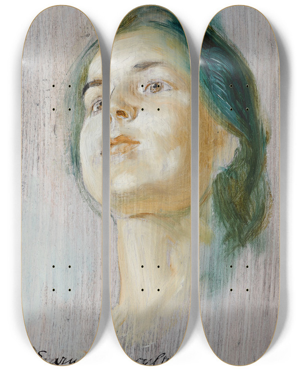 Triptych art skateboard deck of Stanisaw Dbicki Portrait Study Of The Fiance by Stanislaw Debicki (1866-1924)