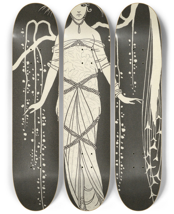 Triptych art skateboard deck of George Barbier Grande Robe Du Soir_1 by George Barbier (1882-1932)