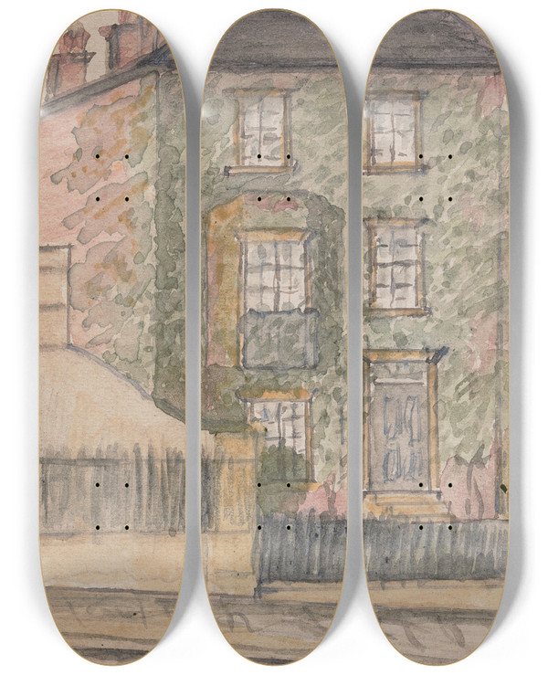 Triptych art skateboard deck of John Werge Fifteen Downshire Hill Hampstead by John Werge