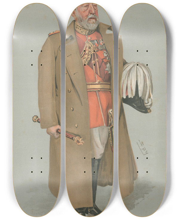 Triptych art skateboard deck of Leslie Matthew Ward Military And Navy Chelsea Hospital Field Marshal Sir Henry Wylie Norman June 25 1903 by Leslie Matthew Ward (1851-1922)