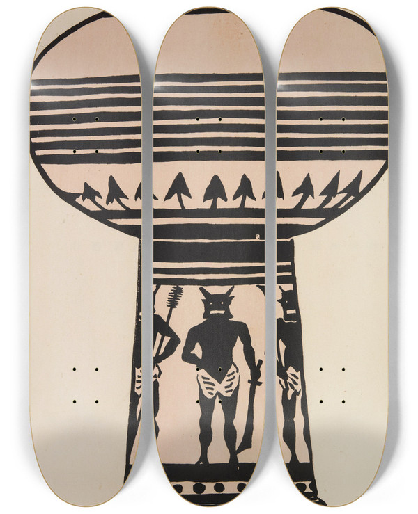 Triptych art skateboard deck of Asai Ch Mokugo Zuansh Pl05 by Asai Ch (1856-1907)