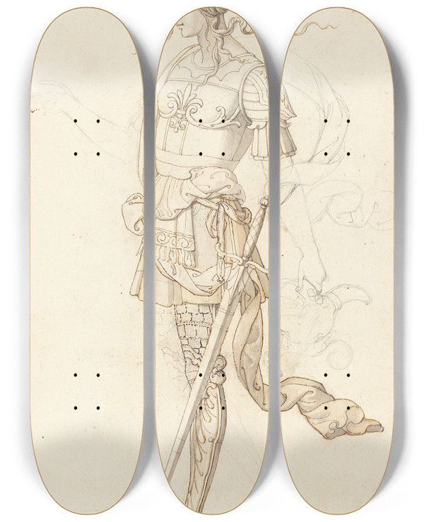 Triptych art skateboard deck of Peter Von Cornelius Erminia by Peter Von Cornelius (1784-1867)