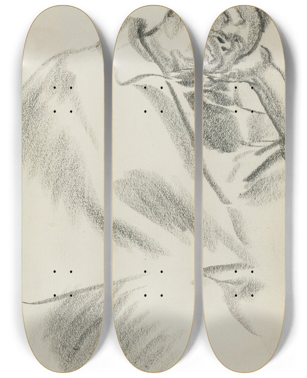 Triptych art skateboard deck of Alexandre Jacovleff Japanese Figure_6 by Alexandre Jacovleff (1887-1938)