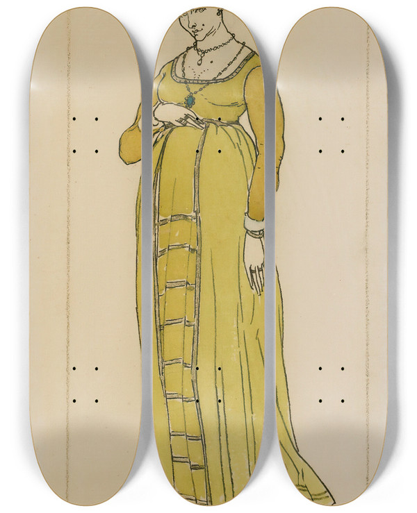 Triptych art skateboard deck of Lon Bakst Costume Design For Don Juan I by Leon Bakst (1866-1924)
