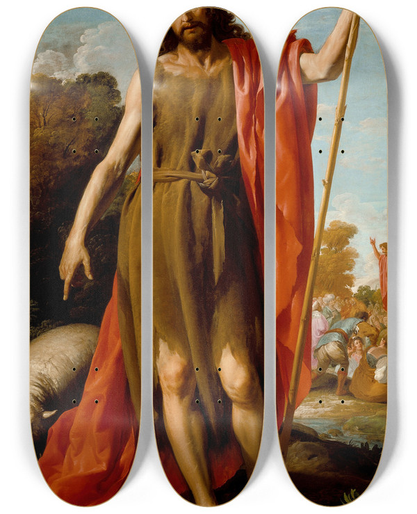 Triptych art skateboard deck of Jos Leonardo Saint John The Baptist In The Wilderness by Jose Leonardo (1601-1652)