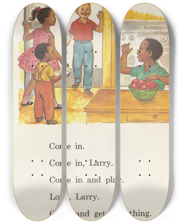 Triptych art skateboard deck of Ruth Ives Laugh With Larry Pl2 by Ruth Ives (1914)