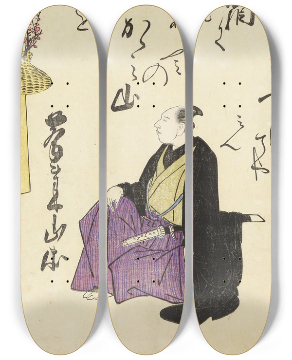 Triptych art skateboard deck of Utagawa Toyohiro A Collection Of Witty Poems On Michinoku Paper Pl12 by Utagawa Toyohiro (1733-1828)