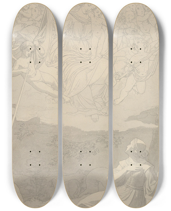Triptych art skateboard deck of Eduard Von Steinle The Vision Of Joan Of Arc by Eduard Von Steinle (1810-1886)