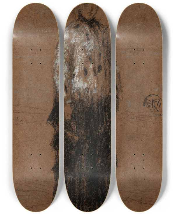 Triptych art skateboard deck of James Abbott Mcneill Whistler The Ermine Coat by James Abbott Mcneill Whistler (1834-1903)