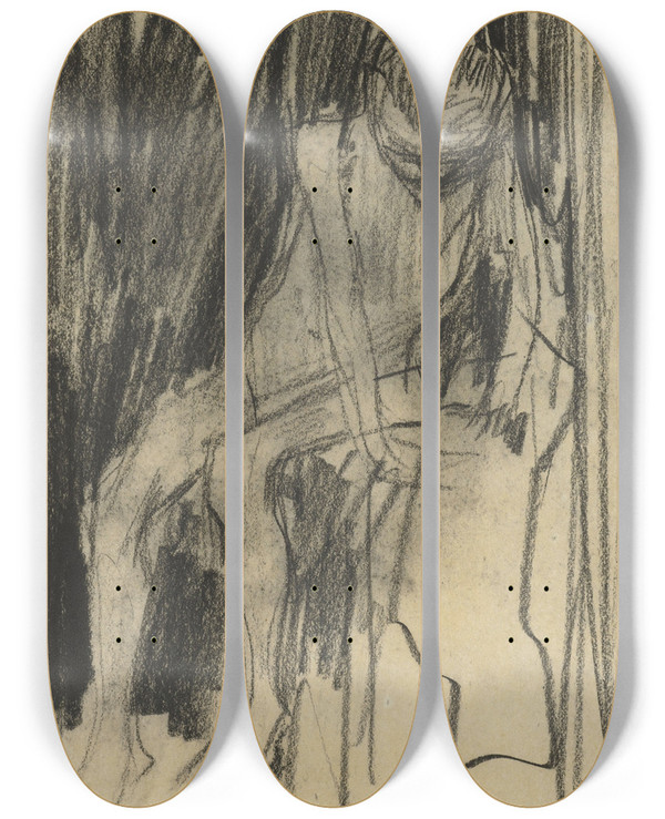 Triptych art skateboard deck of Marius Bauer Zittende Naakte Jongen_1 by Marius Bauer (1867-1932)