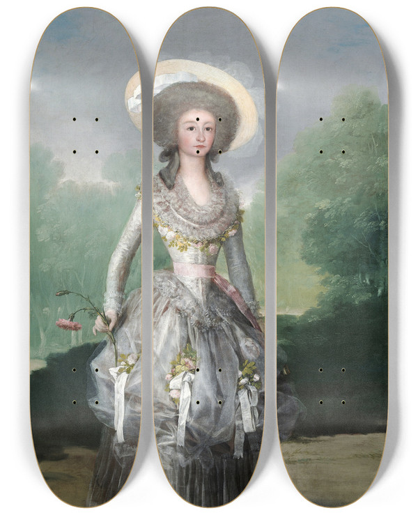 Triptych art skateboard deck of Francisco De Goya The Marquesa De Pontejos by Francisco de Goya (1746-1828)
