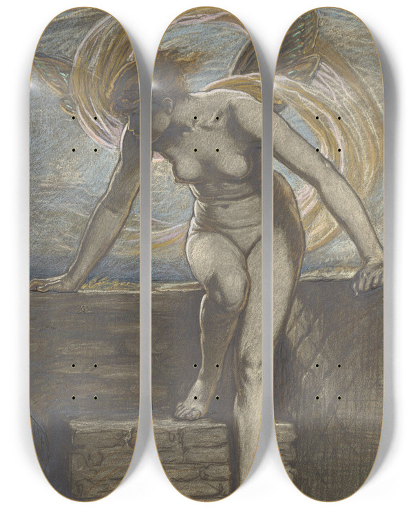 Triptych art skateboard deck of Elihu Vedder Dawn by Elihu Vedder (1836-1923)