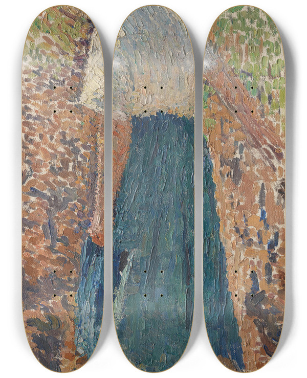 Triptych art skateboard deck of Henri Martin Jeune Femme Dans Les Vignes by Henri Martin (1860-1943)