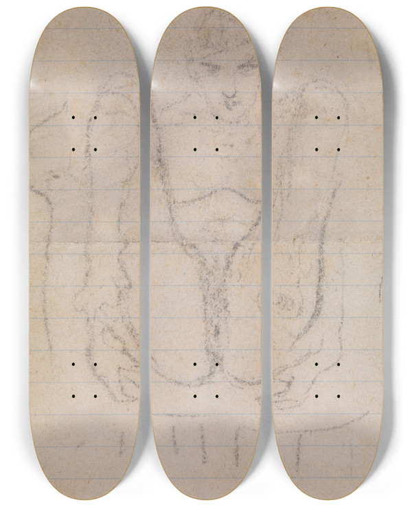 Triptych art skateboard deck of James Ensor Nude by James Ensor (1860-1949)