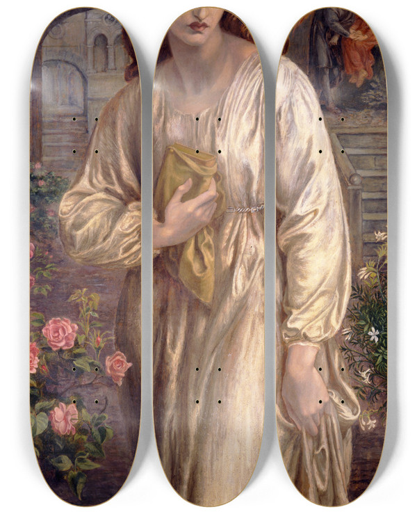 Triptych art skateboard deck of Dante Gabriel Rossetti Salutation Of Beatrice by Dante Gabriel Rossetti (1828-1882)