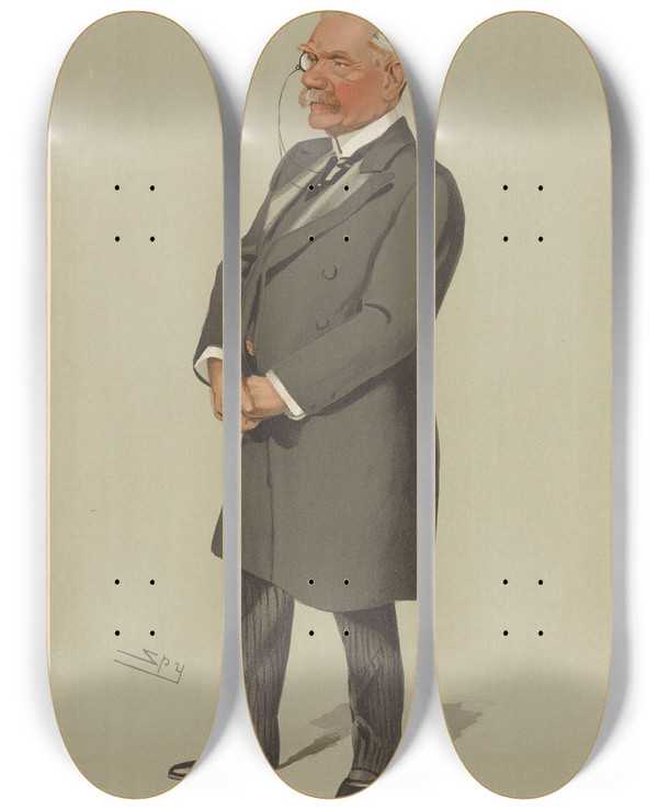 Triptych art skateboard deck of Leslie Matthew Ward Politicians Sir Antony Macdonnell 3 August 1905 by Leslie Matthew Ward (1851-1922)