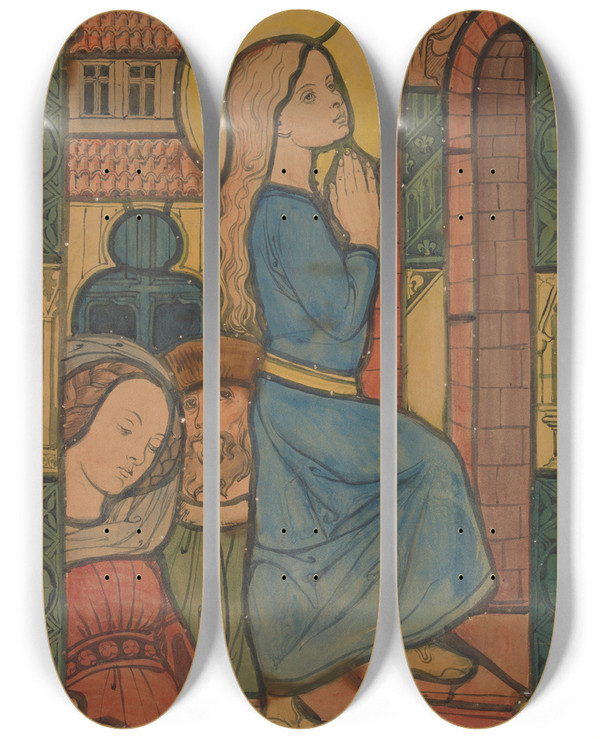 Triptych art skateboard deck of Jzef Mehoffer Presentation Of The Virgin Mary In The Temple by Jozef Mehoffer (1869-1946)
