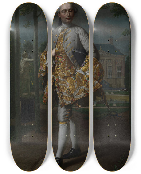 Triptych art skateboard deck of Mattheus Verheyden Portrait Of Gerard Cornelis Van Riebeeck by Mattheus Verheyden (1700-1776)